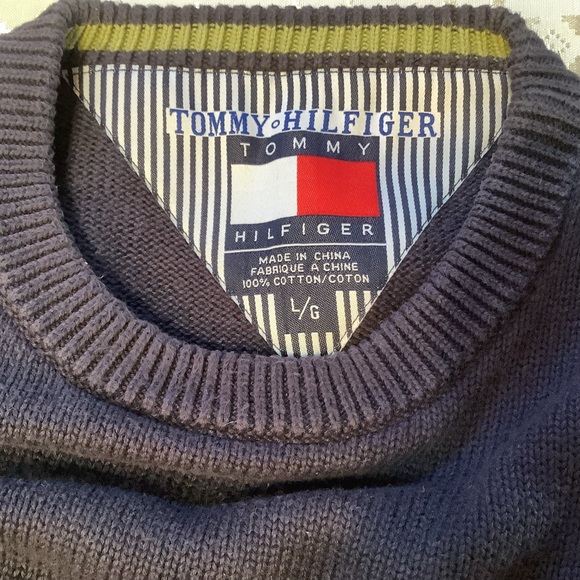 Tommy Hilfiger Sweater Men’s Large Crewneck Cotton Navy - Picture 2 of 11